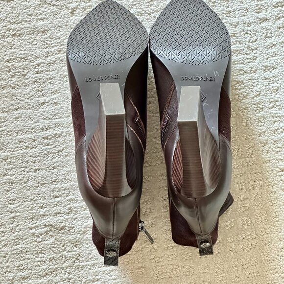 DONALD J. PLINER | Dark Chocolate Brown Leather & Suede Bootie Sz 7.5 - Picture 5 of 5